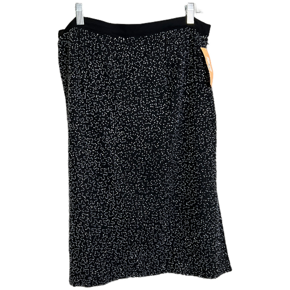 JK Ara Women's‎ Slit Midi Skirt Formal Beaded Adjustable Waist  Black 16 NWT $98